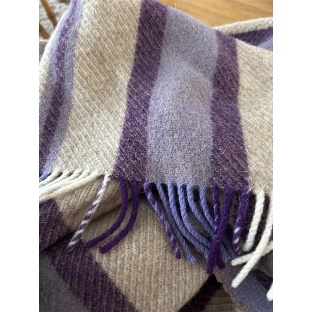 Foxford Connemara Shawl Pure New Wool Plaid Fringe Wrap Ireland Purple Tan 58X70
